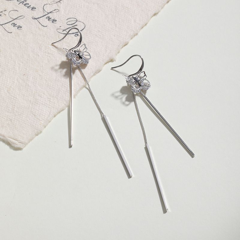Simple Style Tassel Butterfly Copper Earrings Inlay Zircon Copper Earrings