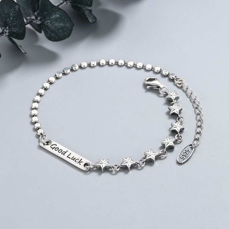 Fashion Letter Star Sterling Silver Bracelets Polishing 925 Silver Id Bracelets 1 Piece