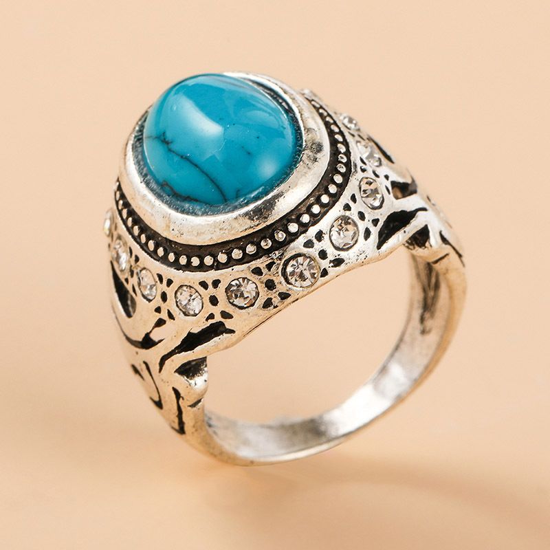Retro Round Alloy Plating Turquoise Rings