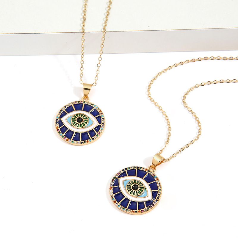 Vintage Style Round Devil's Eye Copper Necklace Inlaid Zircon Copper Necklaces