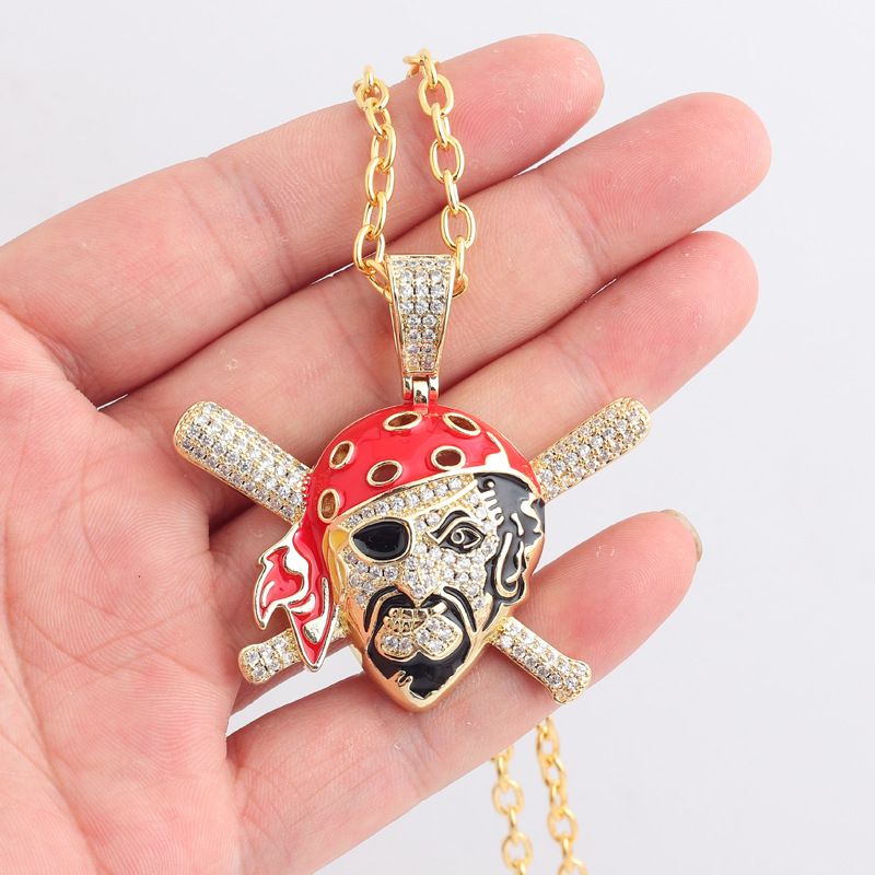 Punk Skull Copper Necklace Inlaid Zircon Copper Necklaces