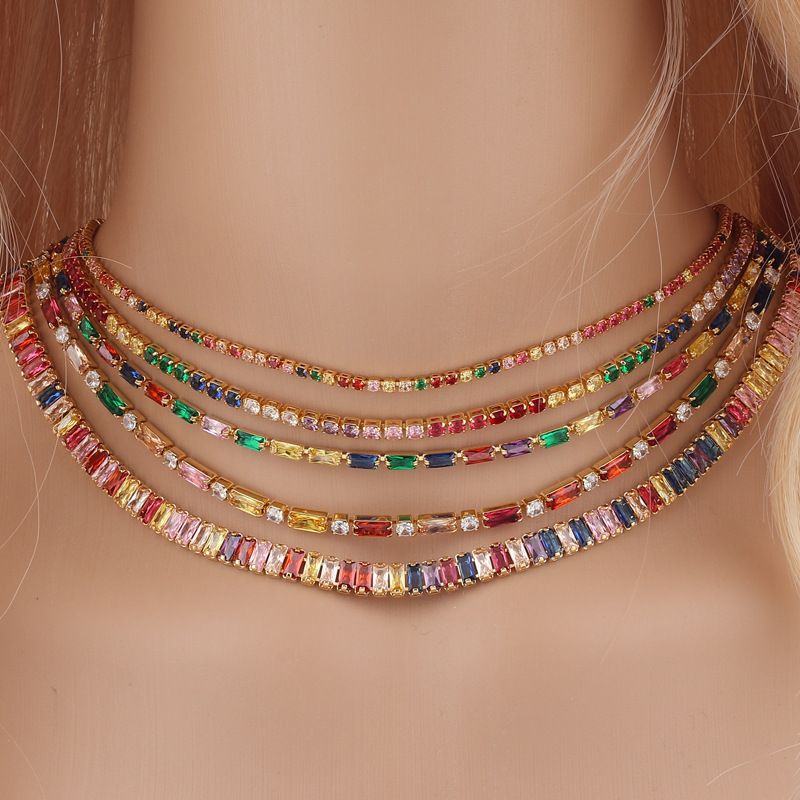 Mode Geometrisch Kupfer Halskette Inlay Zirkon Kupfer Halsketten