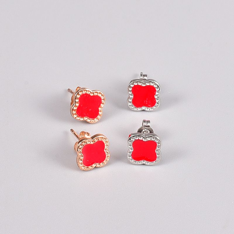 Fashion Flower Titanium Steel Ear Studs Enamel Plating Stainless Steel Earrings