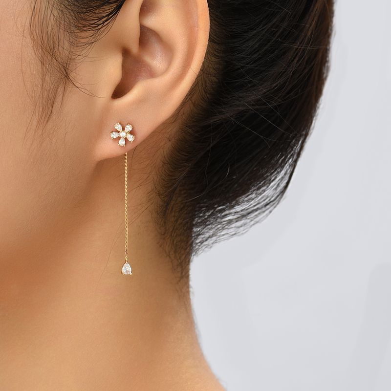 Fashion Tassel Flower Copper Earrings Inlay Zircon Copper Earrings 1 Pair