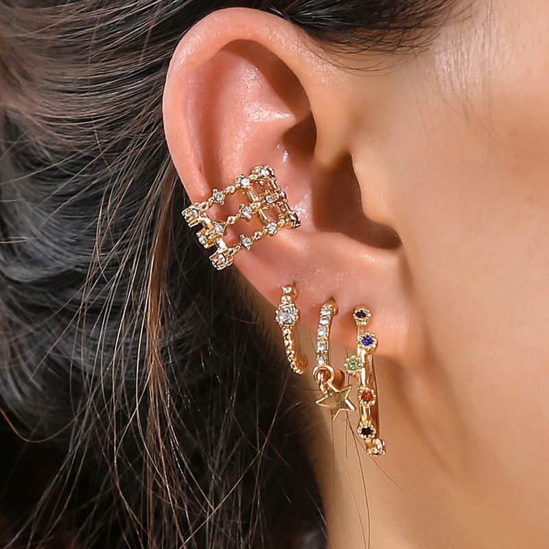 5 Piece Set Simple Style C Shape Geometric Inlay Alloy Artificial Diamond Ear Clips Ear Studs