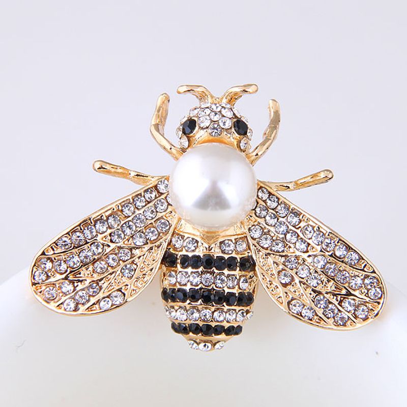 Moda Abeja Aleación Embutido Perlas Artificiales Diamantes De Imitación Mujeres Broches