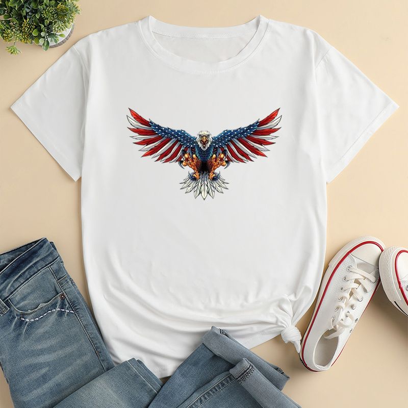 Mujeres Camiseta De Manga Corta Manga Corta Camisetas Impresión Moda Bandera Estadounidense Águila