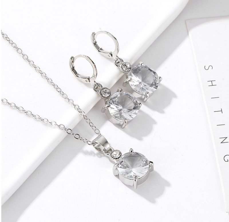 Fashion Solid Color Alloy Inlay Zircon Women's Earrings Necklace