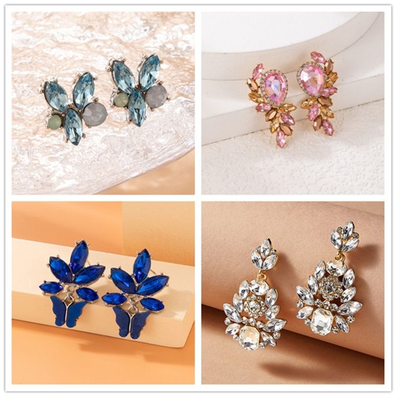 Fashion Butterfly Inlay Alloy Artificial Rhinestones Earrings