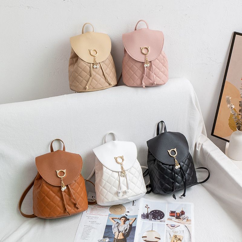 Fashion Solid Color Square Buckle Backpack