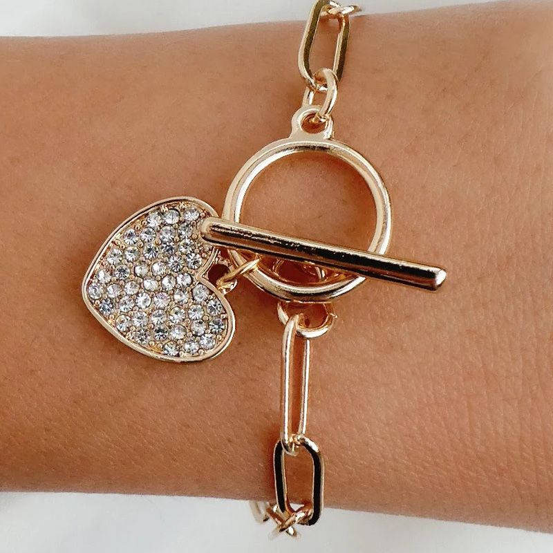 Fashion Heart Shape Alloy Artificial Rhinestones Bracelets 1 Piece