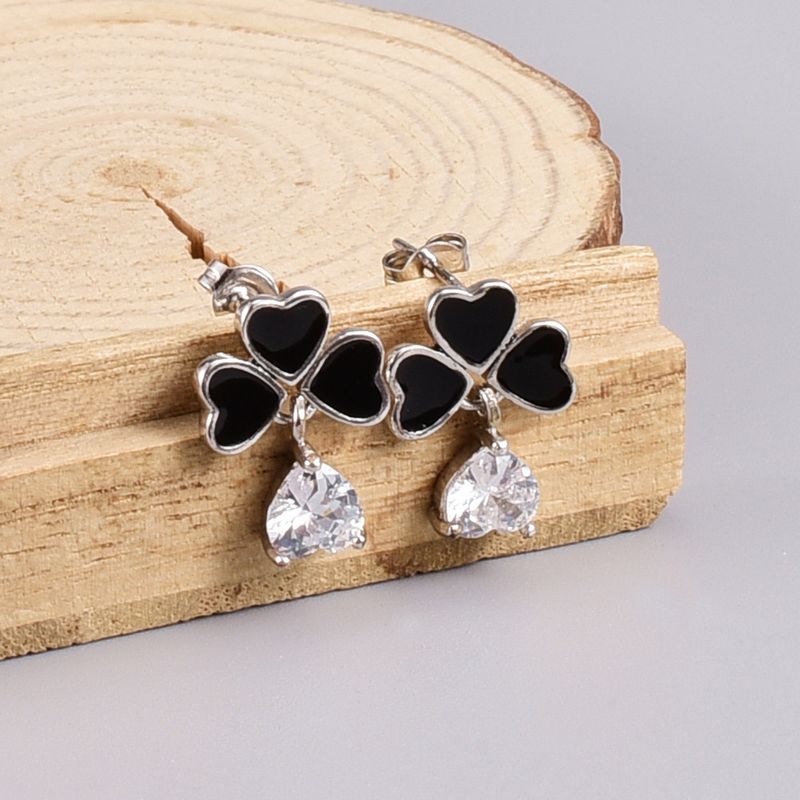 Fashion Heart Shape Titanium Steel Drop Earrings Artificial Rhinestones Stainless Steel Earrings