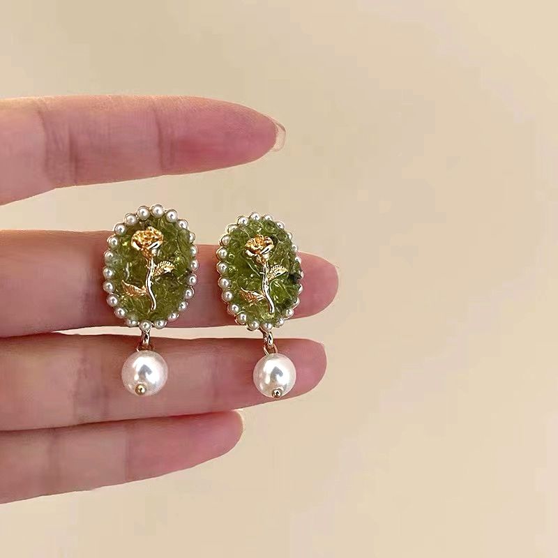 Style Vintage Ovale Fleur Alliage Incruster Perles Artificielles Boucles D'oreilles