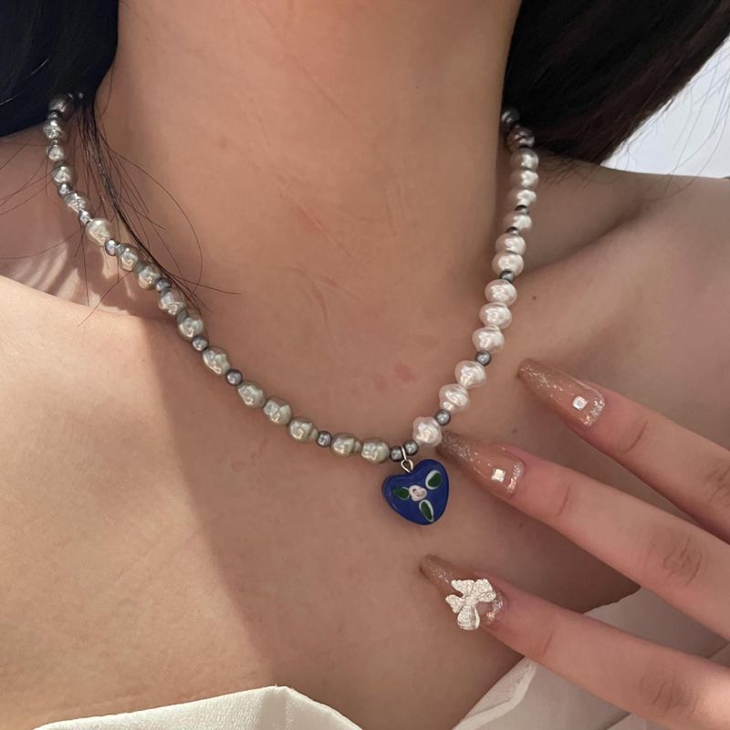 Mode Herzform Glas Perlen Halskette Mit Anhänger 1 Stück