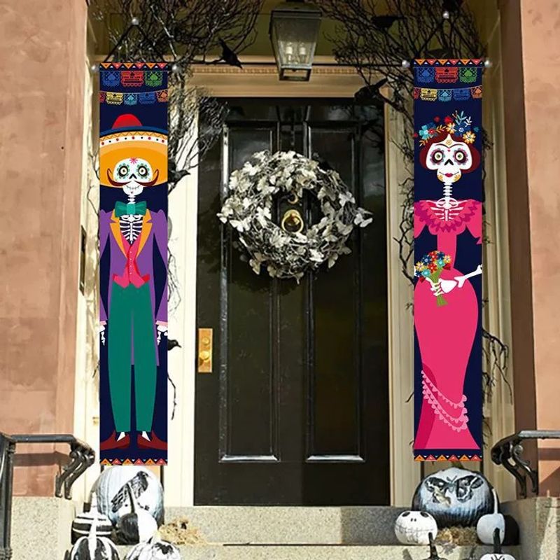 Halloween Door Curtain Hanging Flag Skull Polyester Banner Couplet Decoration