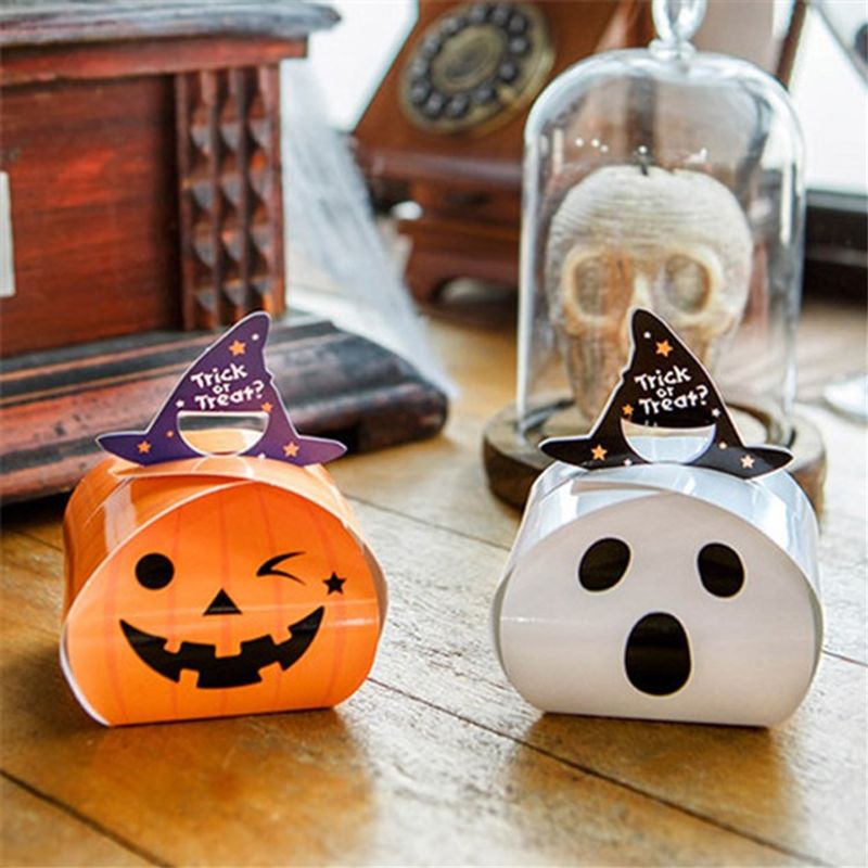 New Halloween White The Frighteners Pumpkin Candy Packing Boxes Portable Mini Paper Bag