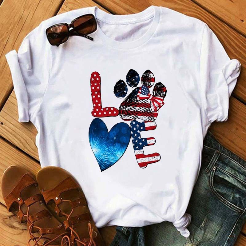 Women's T-shirt Short Sleeve T-shirts Printing Casual Letter American Flag