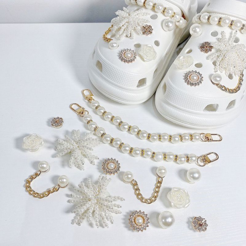 Pearl Flower Diy Eva Sandals Removable Shoe Buckle Hole Shoes Accessories