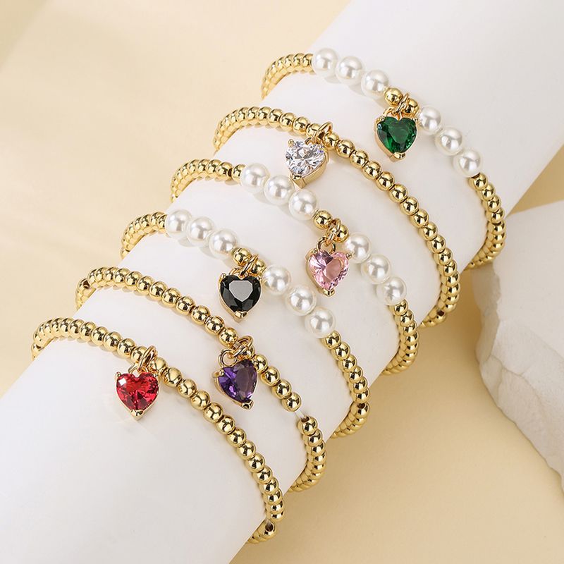 Mode Forme De Cœur Perle D'imitation Le Cuivre Bracelets Placage Incruster Zircon Bracelets De Cuivre