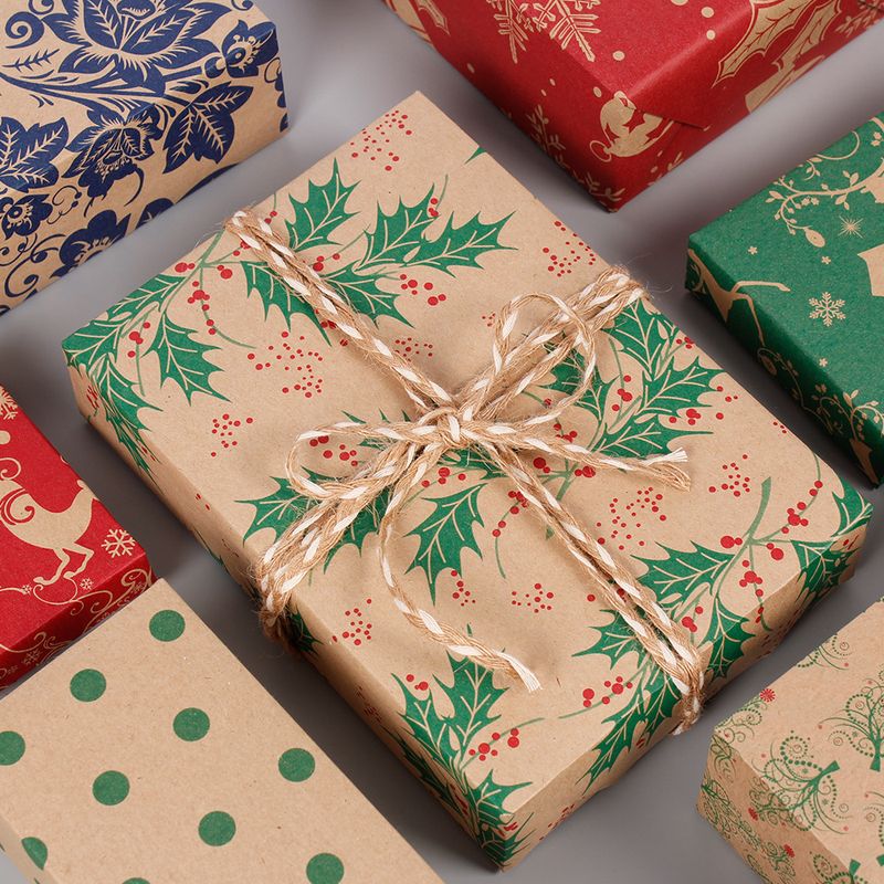 Noël Feuilles Cerf Papier Kraft Fête Fournitures D'emballage Cadeau