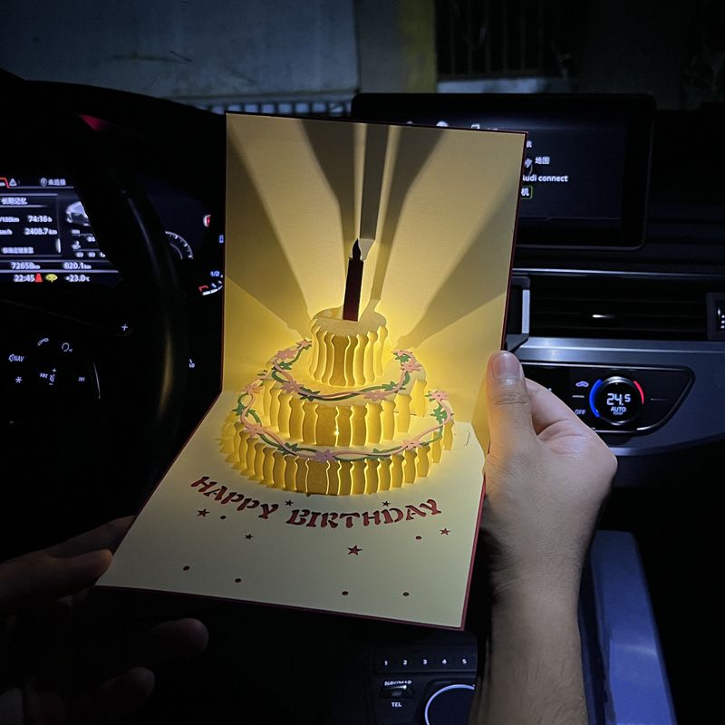 Carte De Voeux D'anniversaire Musique Lumière 3d 3d Gâteau Bricolage À La Main Cadeau Sens Élevé Bénédiction Personnel Carte
