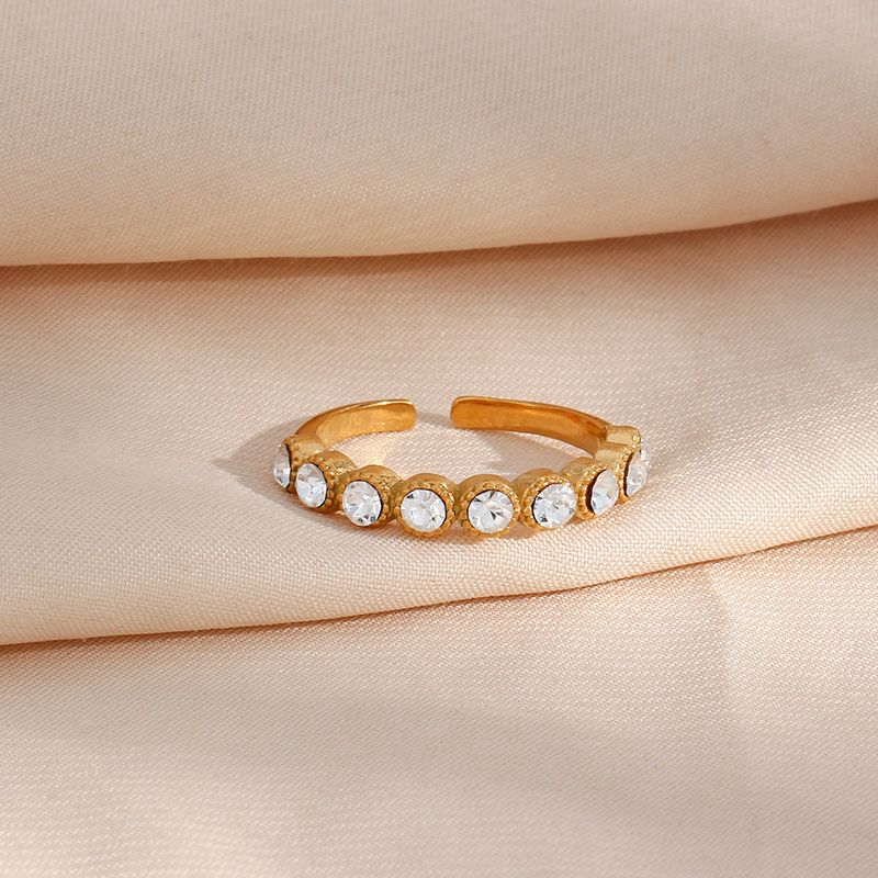 Fashion Round Stainless Steel Inlay Zircon Gold Plated Open Ring