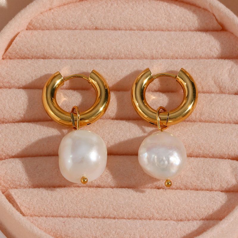 Elegant Geometrisch Patchwork Inlay Rostfreier Stahl Künstliche Perlen Vergoldet Ohrringe