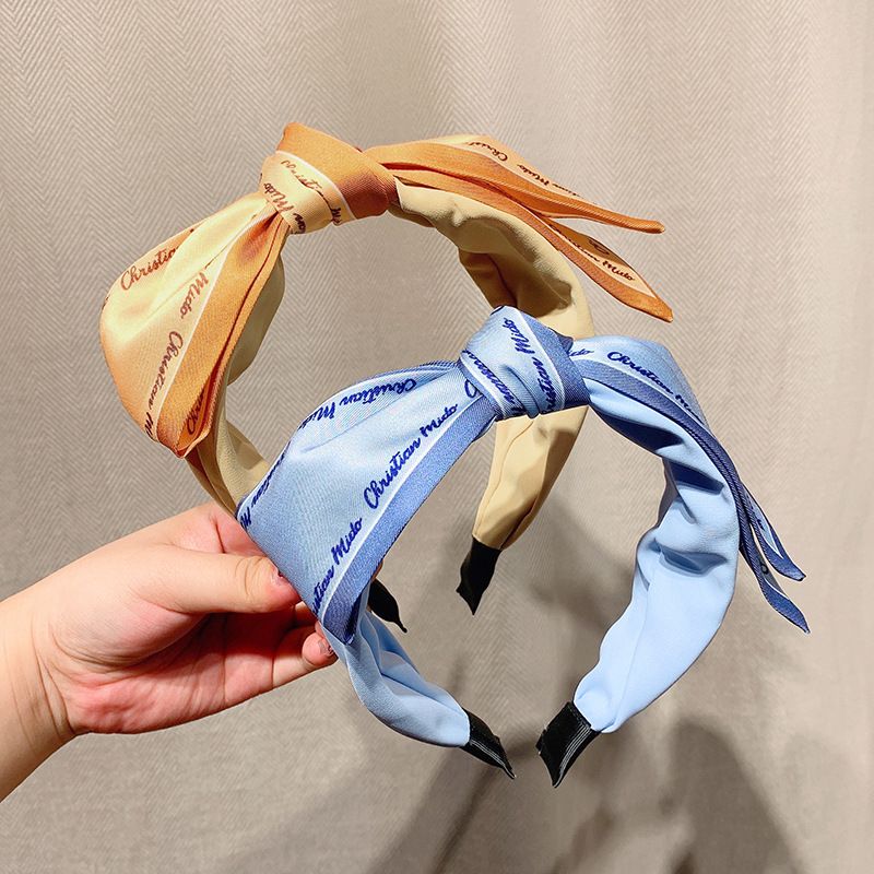 Retro Letter Bow Knot Satin Hair Band