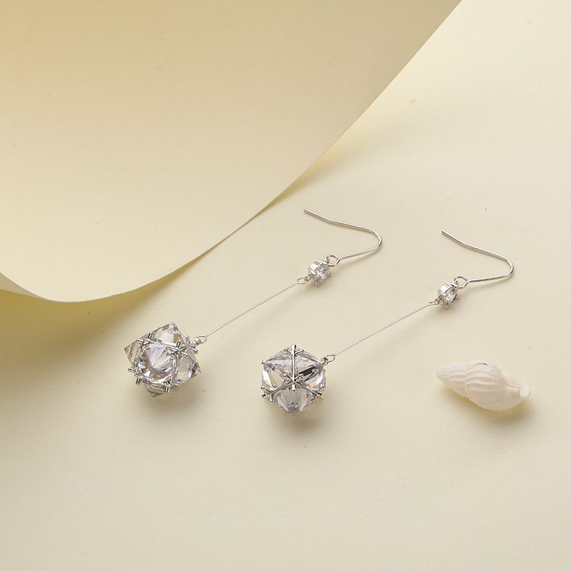 Luxueux Géométrique Le Cuivre Boucles D'oreilles Incruster Zircon Boucles D'oreilles En Cuivre