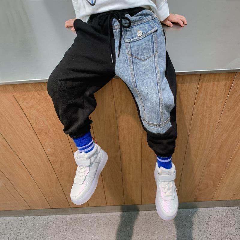 Süß Mode Farbblock Baumwollmischung Asymmetrisch Jeans Baby Kleidung