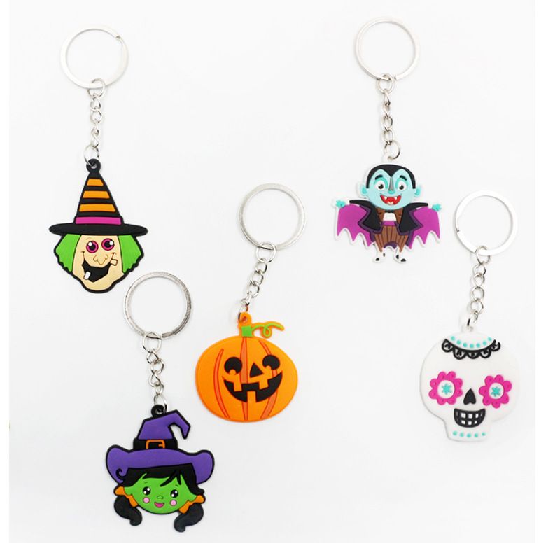 Cute Pvc Soft Rubber Pumpkin Skull Ghost Witch Halloween Keychain Pendant
