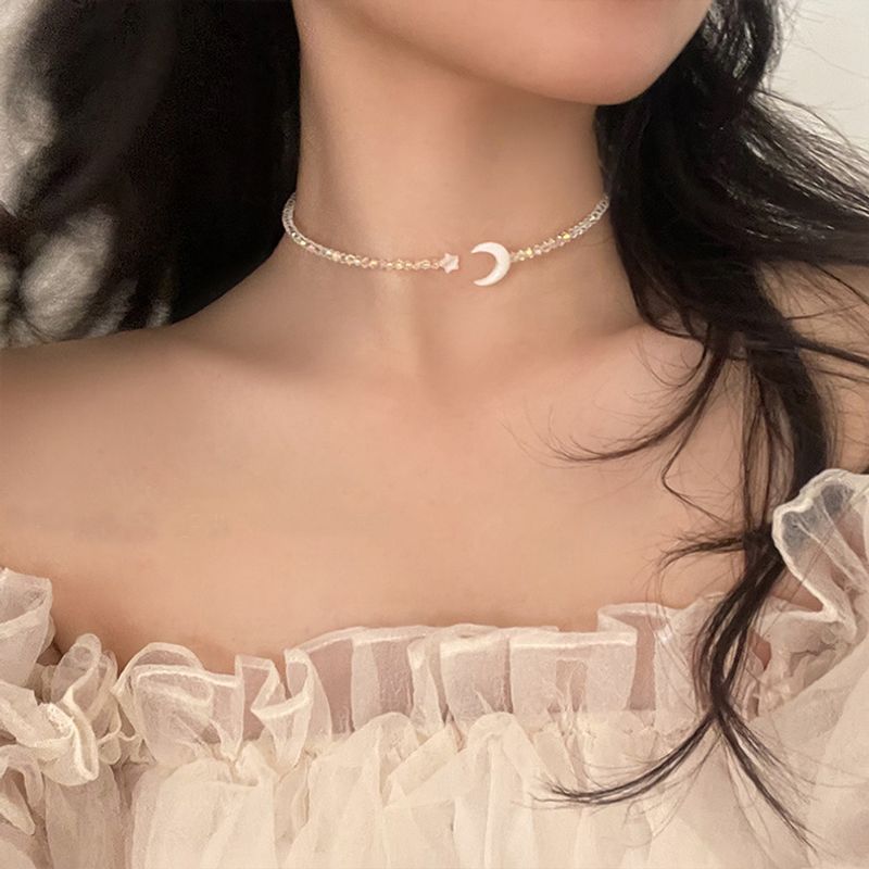 Süß Stern Mond Perlen Transparent Halskette