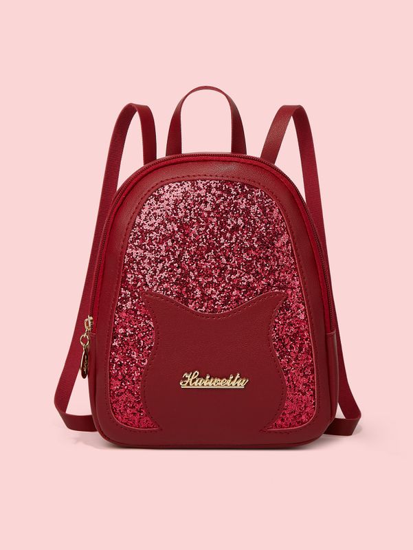 Fashion Solid Color Sequins Square Zipper Fashion Backpack