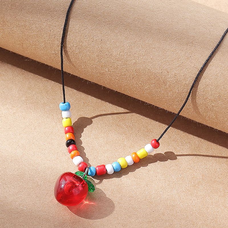 Sweet Cherry Resin Beaded Pendant Necklace 1 Piece