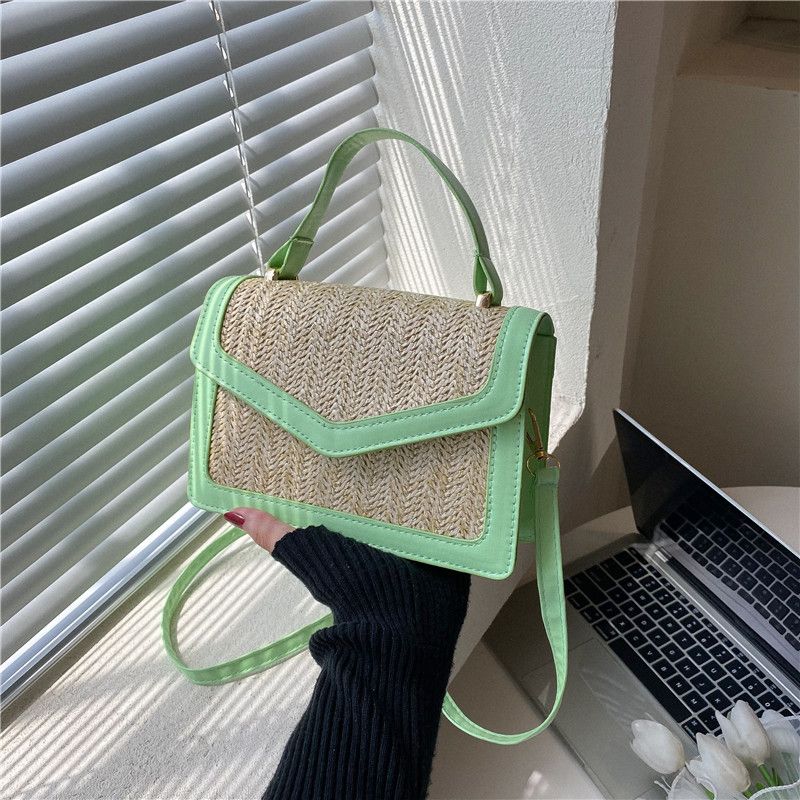Beach Solid Color Square Flip Cover Straw Bag