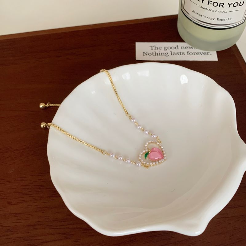 Sweet Heart Shape Alloy Inlay Artificial Pearls Rhinestones Bracelets Necklace 1 Piece