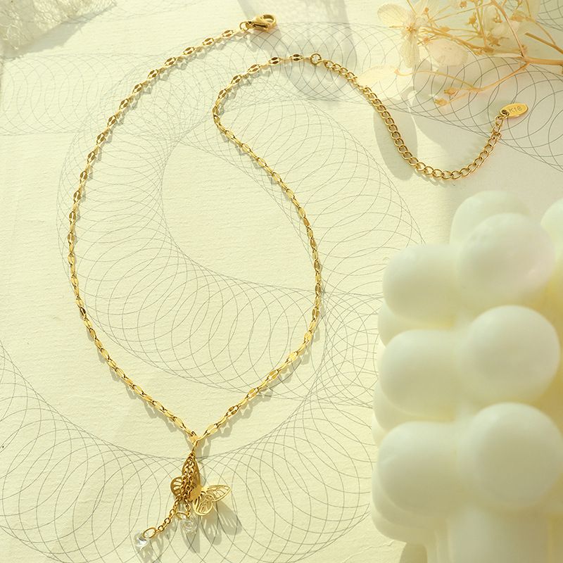 Einfacher Stil Schmetterling Titan Stahl Halskette Mit Anhänger Zirkon Edelstahl Halsketten