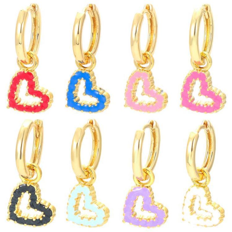 Fashion Heart Shape Copper Drop Earrings Enamel Plating Copper Earrings