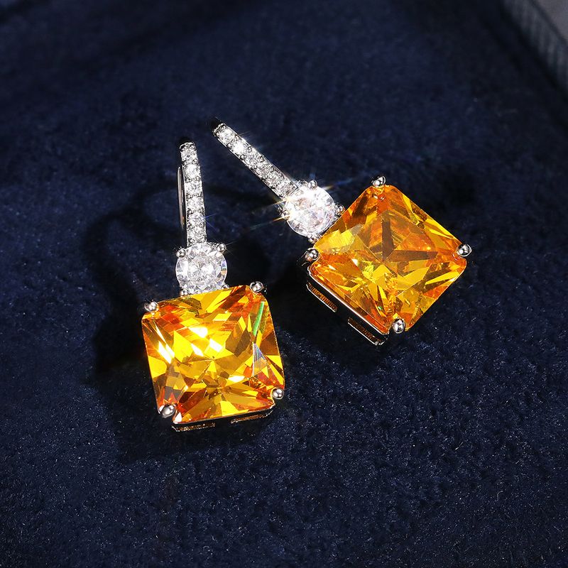 Simple Style Square Copper Drop Earrings Inlay Artificial Diamond Copper Earrings 1 Pair