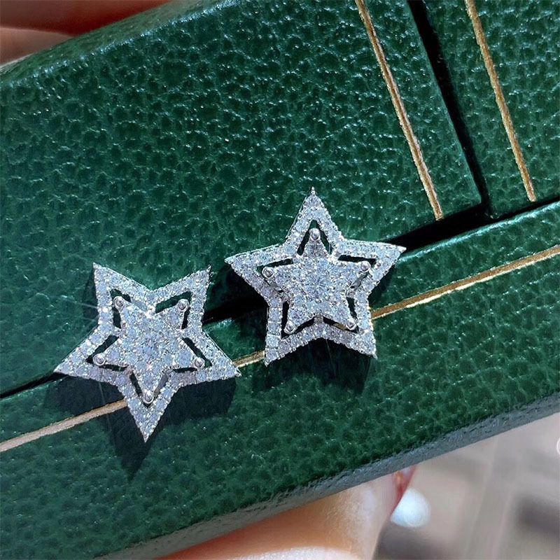 Simple Style Pentagram Copper Ear Studs Inlay Artificial Diamond Copper Earrings 1 Pair