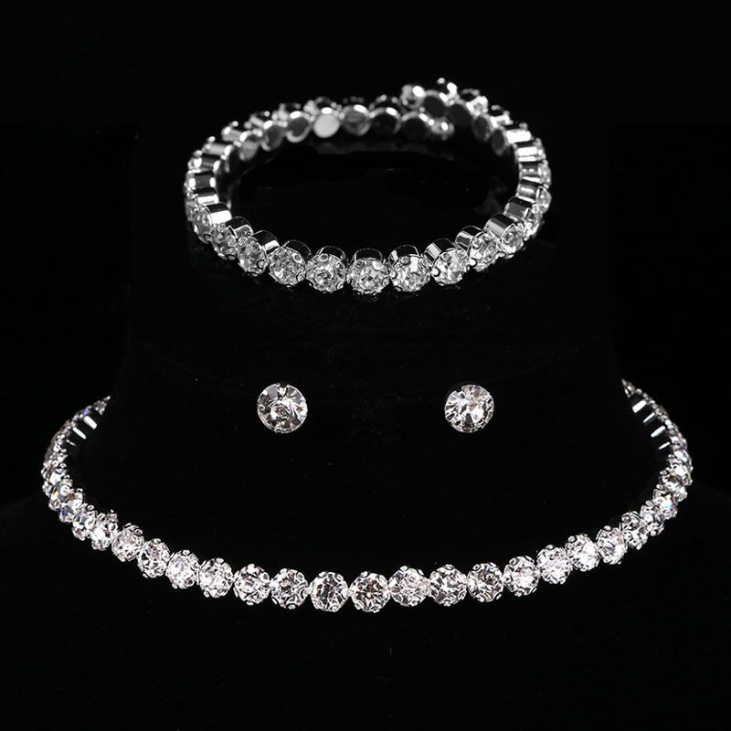 Simple Style Round Alloy Plating Inlay Artificial Crystal Women's Bracelets Earrings Necklace