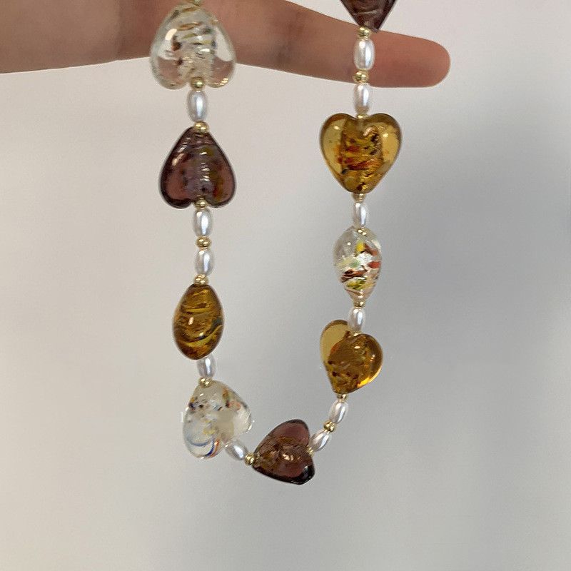 Barocker Stil Herzform Glas Perlen Künstliche Perle Halskette