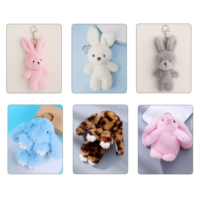 Cute Rabbit Alloy Plush Handmade Bag Pendant Keychain 1 Piece