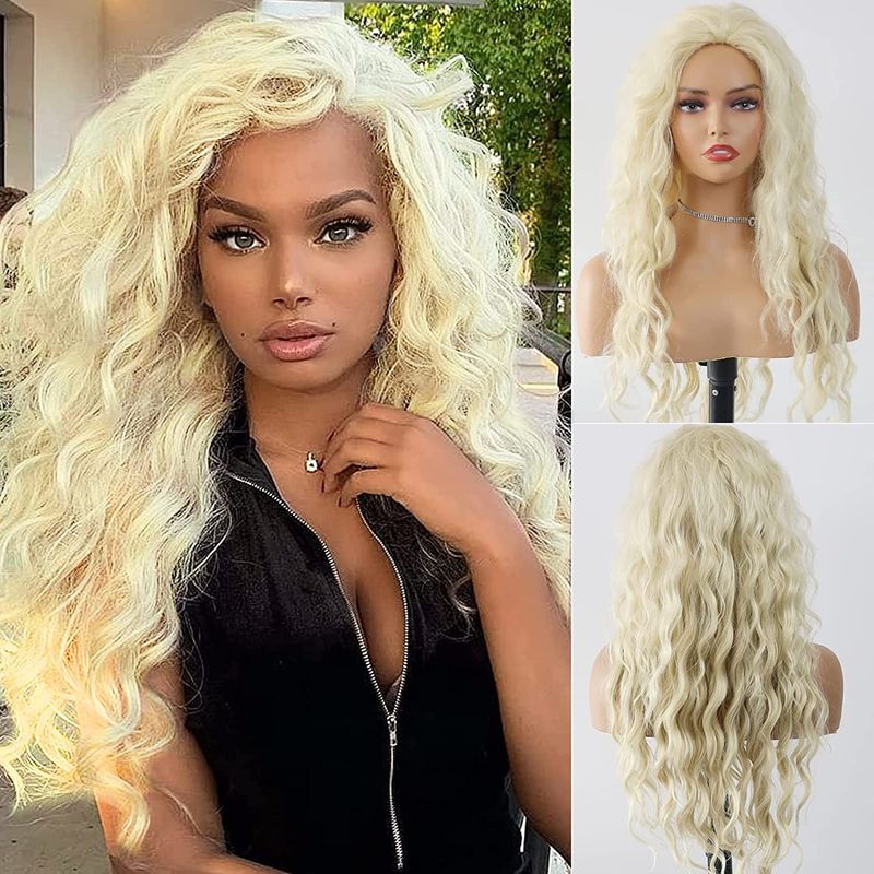 Women's Fashion Beige Party High Temperature Wire Side Points Long Curly Hair Wigs