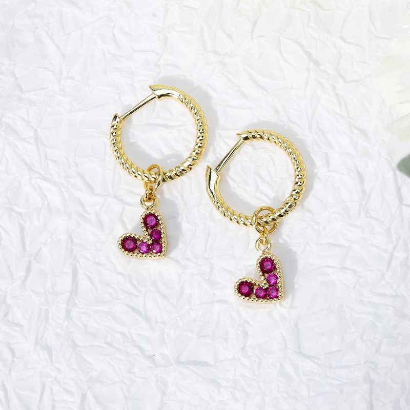 Simple Style Heart Shape Copper Drop Earrings Gold Plated Zircon Copper Earrings 1 Pair