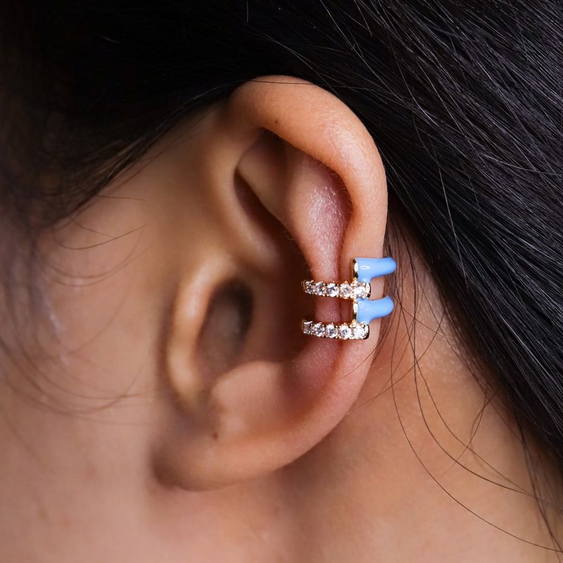 Fashion Geometric Copper Ear Clips Enamel Gold Plated Zircon Copper Earrings 1 Pair