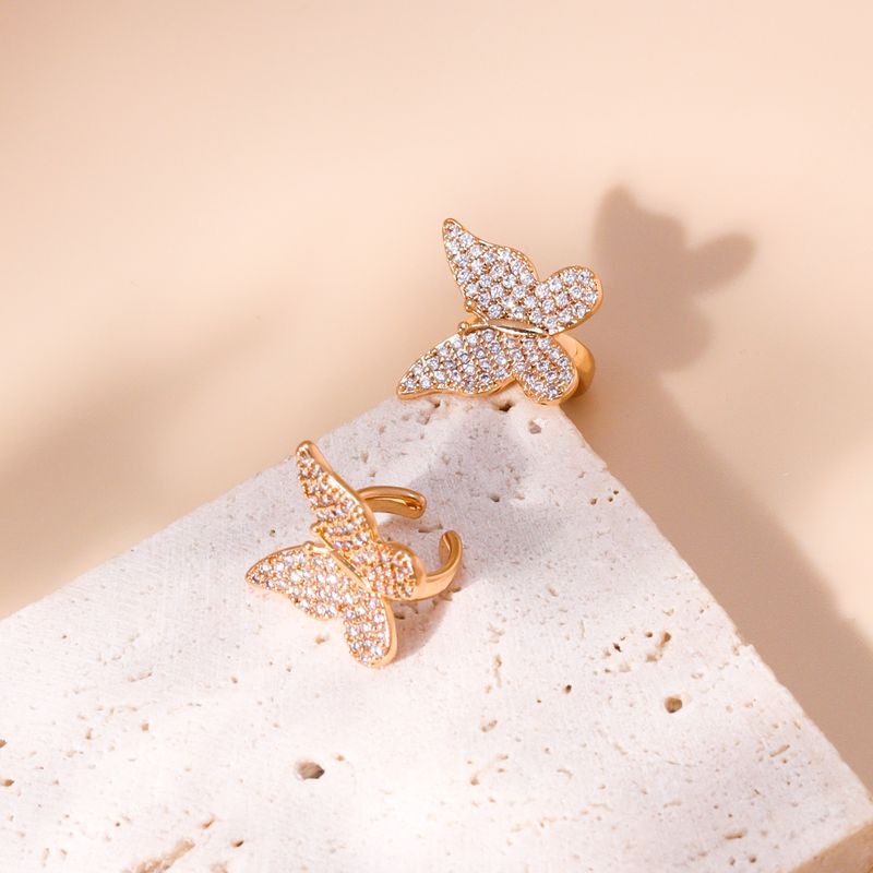 Fashion Butterfly Copper Ear Clips Gold Plated Zircon Copper Earrings 1 Pair