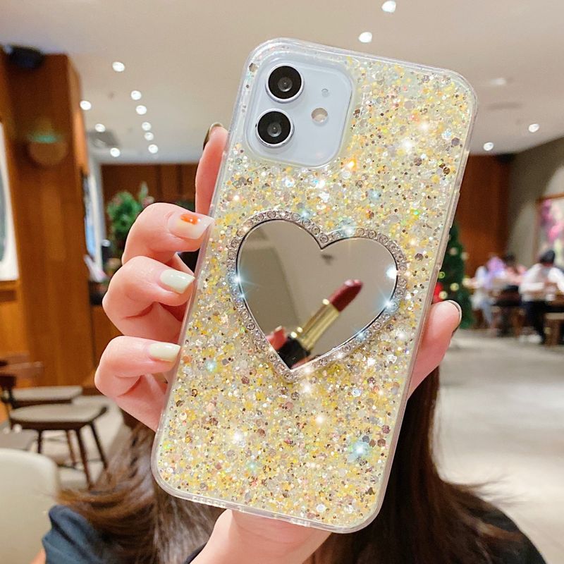 Sweet Heart Shape Sparkly Silica Gel Metal  Iphone Phone Cases