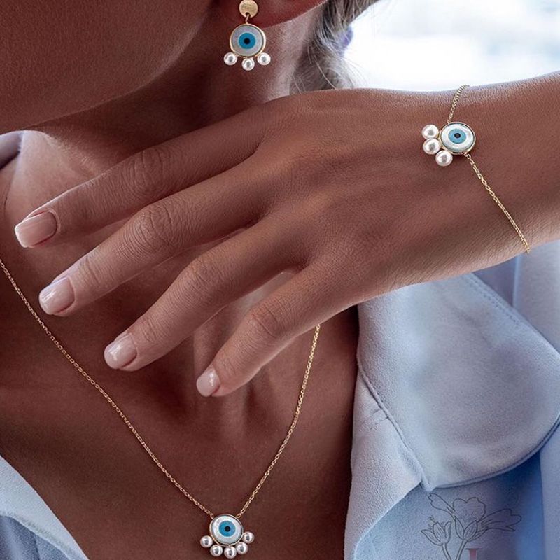 Retro Teufels Auge Legierung Emaille Künstliche Perlen Armbänder Ohrringe Halskette