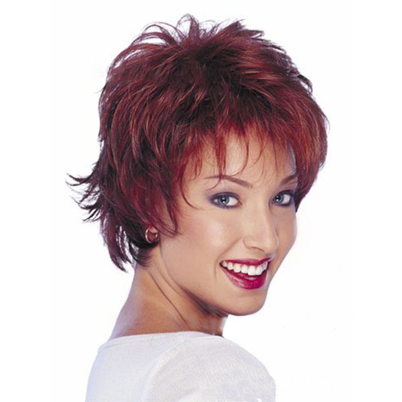 Women's Fashion Wine Red Casual High Temperature Wire Side Fringe Short Curly Hair Wigs